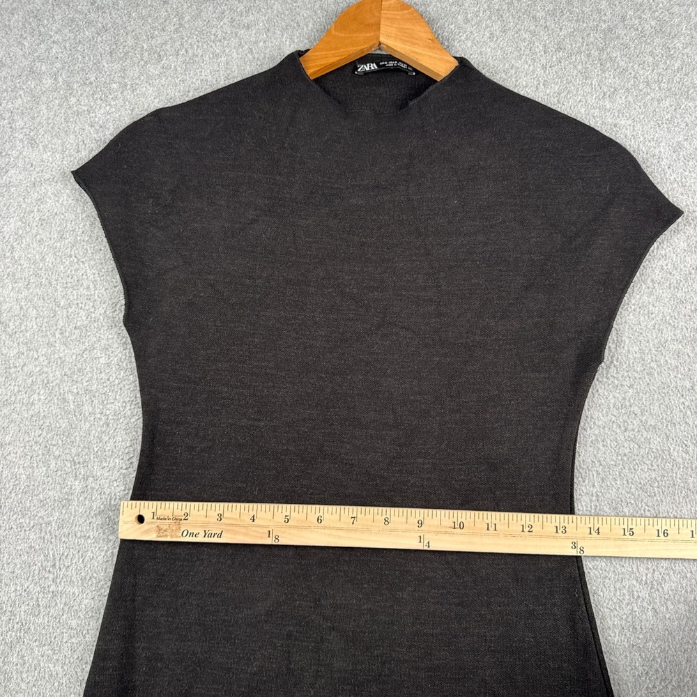Zara Dress Womens Medium Bodycon Black Mock Neck Cap Sleeve Knit Stretch - Picture 5 of 7